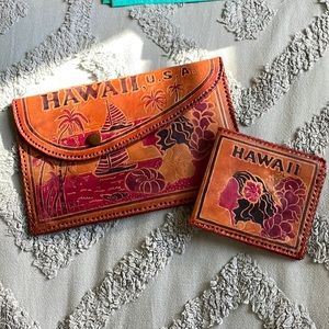 Vintage Leather Hawaiian coin purse and wallet